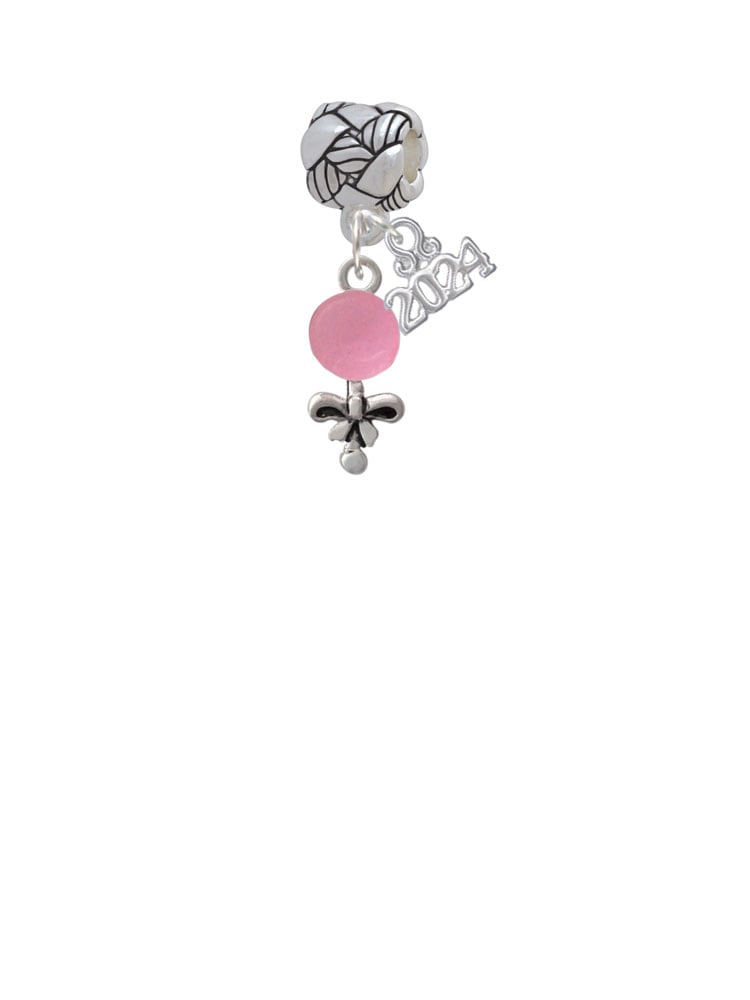 Delight Jewelry Silvertone Baby Rattle Woven Rope Charm Bead Dangle with Year 2024 Image 2
