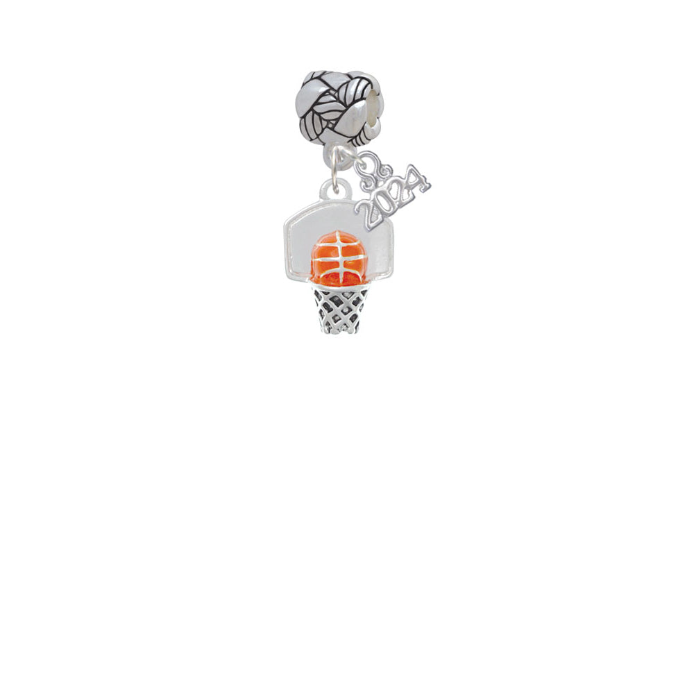 Delight Jewelry Silvertone 3-D Enamel Basketball in Hoop Woven Rope Charm Bead Dangle with Year 2024 Image 2