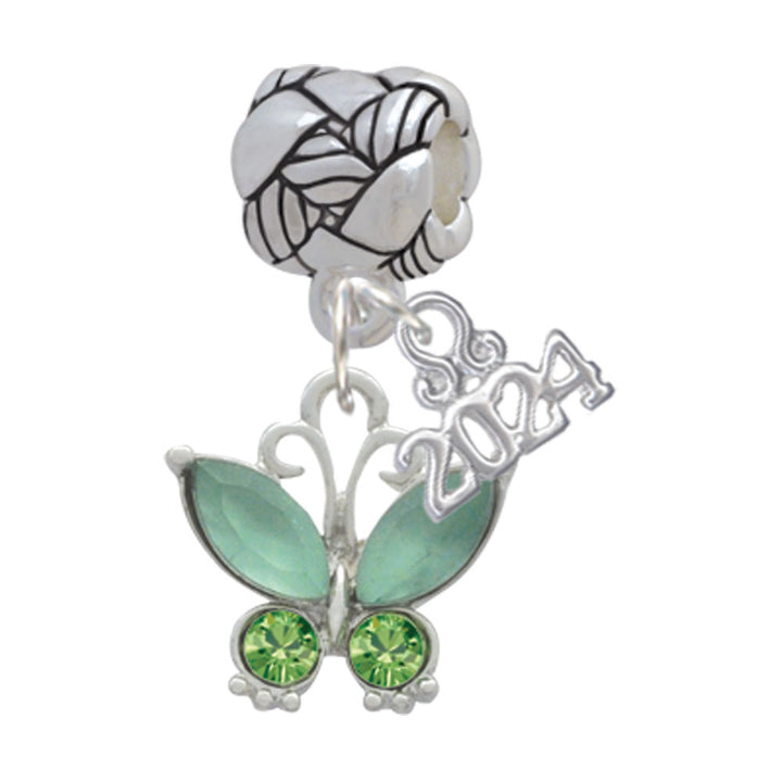 Delight Jewelry Silvertone Butterfly with Green Wings Woven Rope Charm Bead Dangle with Year 2024 Image 1