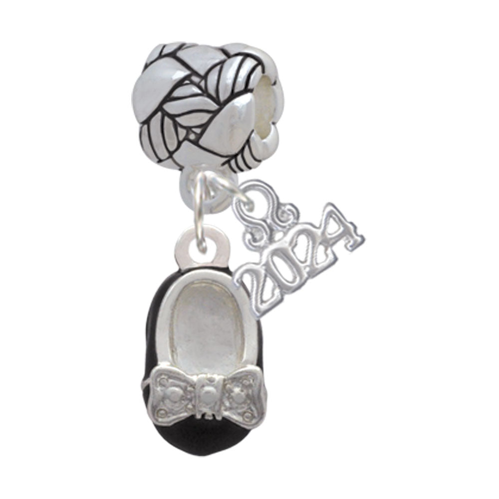 Delight Jewelry Silvertone Enamel Baby Shoe with Bow Woven Rope Charm Bead Dangle with Year 2024 Image 4