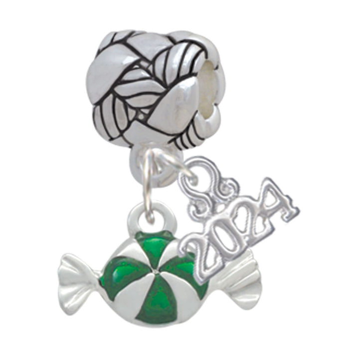 Delight Jewelry Silvertone Green Peppermint Candy Woven Rope Charm Bead Dangle with Year 2024 Image 1