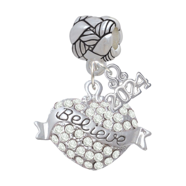 Delight Jewelry Silvertone Believe Banner on Crystal Heart Woven Rope Charm Bead Dangle with Year 2024 Image 4