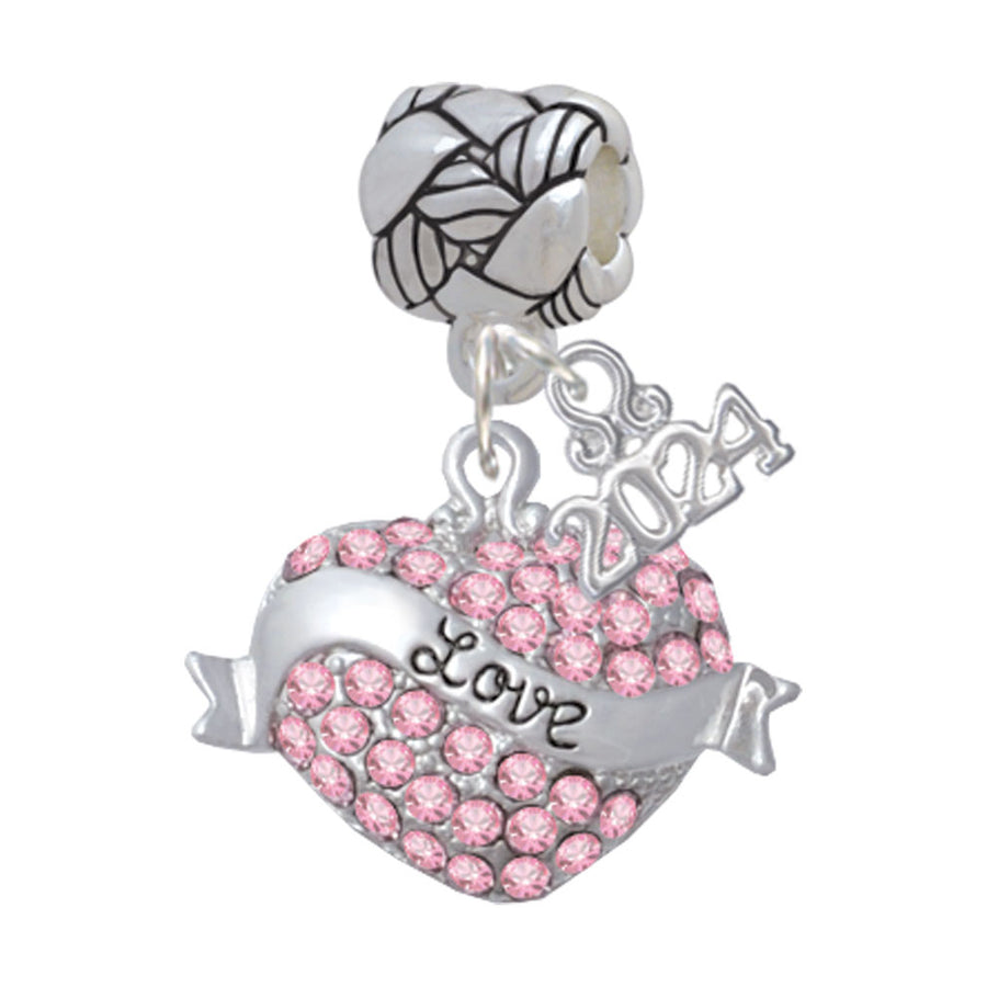 Delight Jewelry Silvertone Love Banner on Crystal Heart Woven Rope Charm Bead Dangle with Year 2024 Image 1