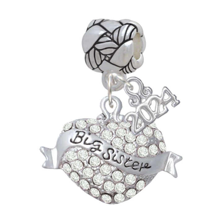 Delight Jewelry Silvertone Big Sister Banner on Crystal Heart Woven Rope Charm Bead Dangle with Year 2024 Image 1