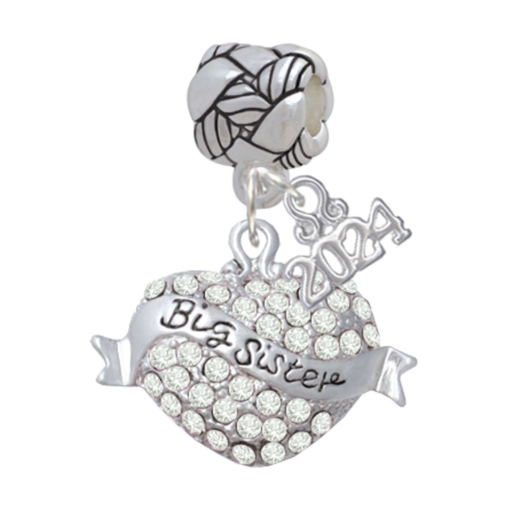 Delight Jewelry Silvertone Big Sister Banner on Crystal Heart Woven Rope Charm Bead Dangle with Year 2024 Image 4
