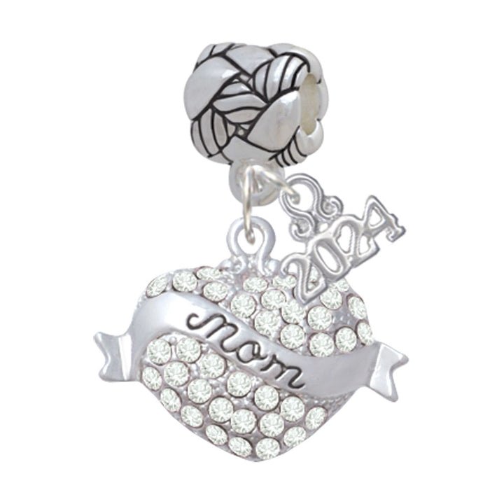 Delight Jewelry Silvertone Mom Banner on Crystal Heart Woven Rope Charm Bead Dangle with Year 2024 Image 1