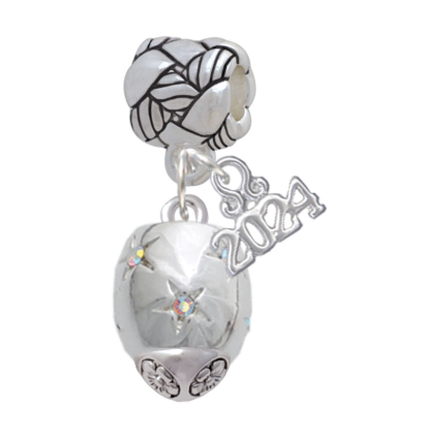 Delight Jewelry Barrel with AB Clear Crystal Stars Spinner Woven Rope Charm Bead Dangle with Year 2024 Image 1