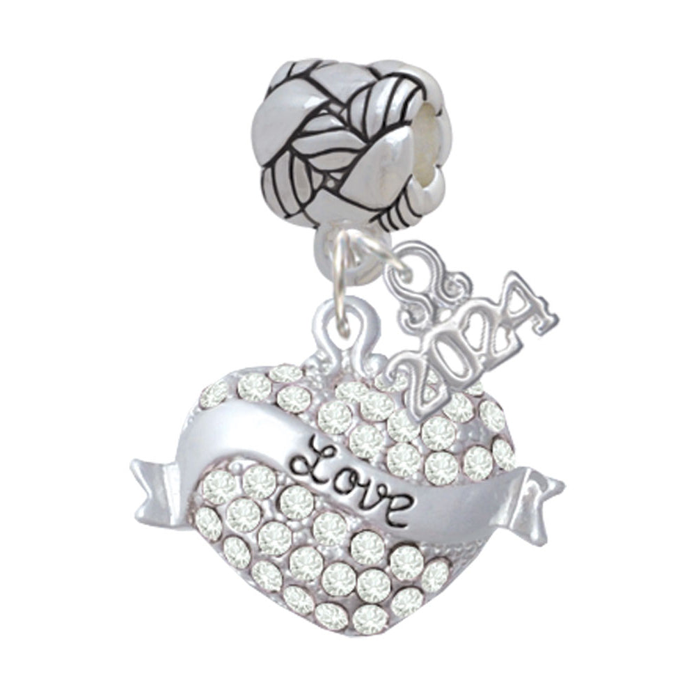 Delight Jewelry Silvertone Love Banner on Crystal Heart Woven Rope Charm Bead Dangle with Year 2024 Image 4