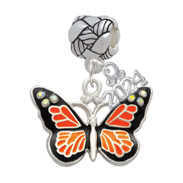 Delight Jewelry Silvertone Large Butterfly with 6 AB Crystals Woven Rope Charm Bead Dangle with Year 2024 Image 1