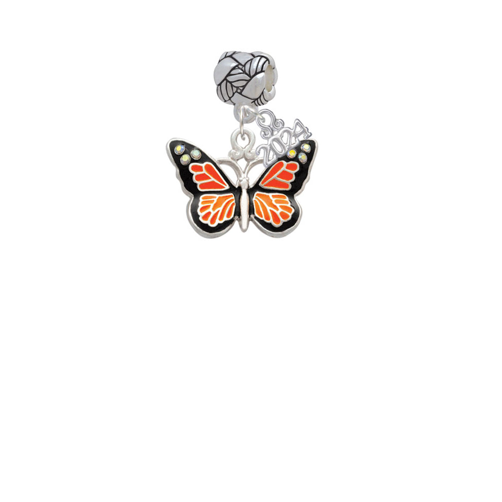 Delight Jewelry Silvertone Large Butterfly with 6 AB Crystals Woven Rope Charm Bead Dangle with Year 2024 Image 2