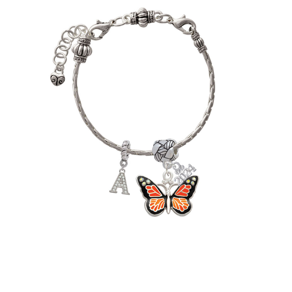 Delight Jewelry Silvertone Large Butterfly with 6 AB Crystals Woven Rope Charm Bead Dangle with Year 2024 Image 3