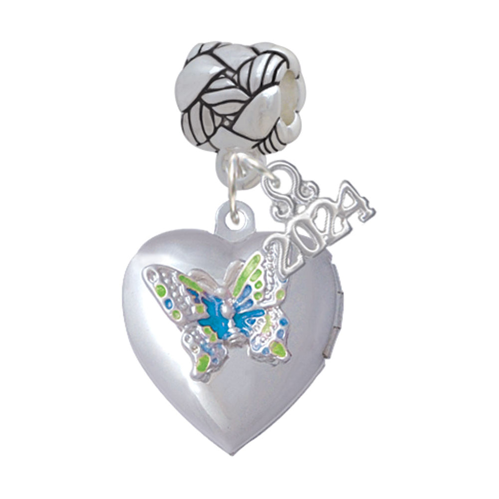 Delight Jewelry Silvertone Butterfly Locket Woven Rope Charm Bead Dangle with Year 2024 Image 1