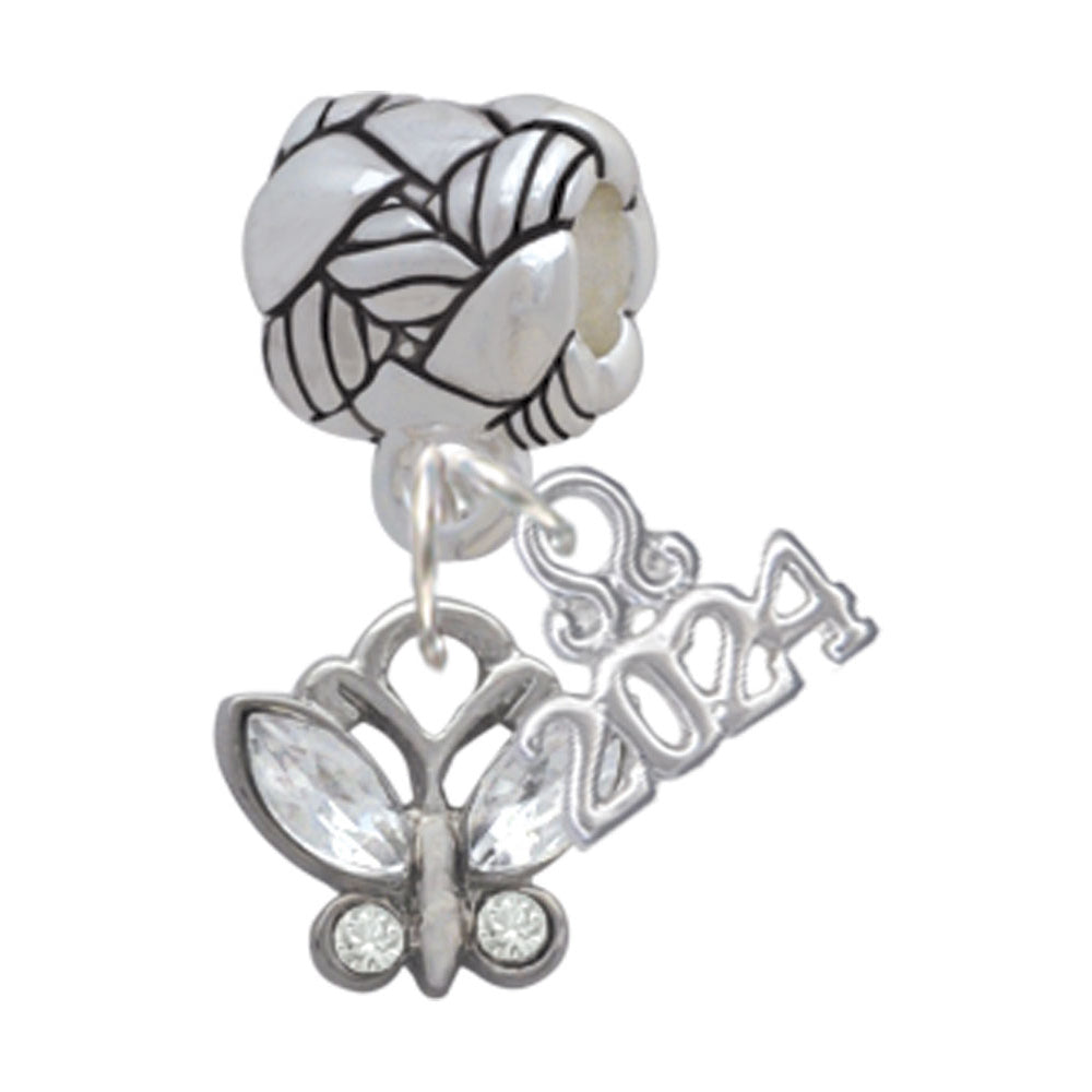 Delight Jewelry Silvertone Mini Butterfly with Wings and Crystals Woven Rope Charm Bead Dangle with Year 2024 Image 1