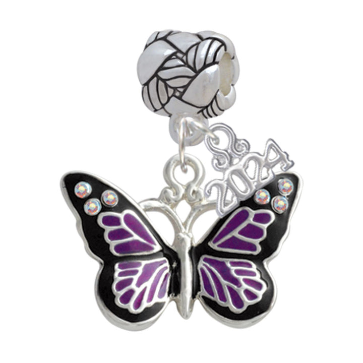 Delight Jewelry Silvertone Large Butterfly with 6 AB Crystals Woven Rope Charm Bead Dangle with Year 2024 Image 4