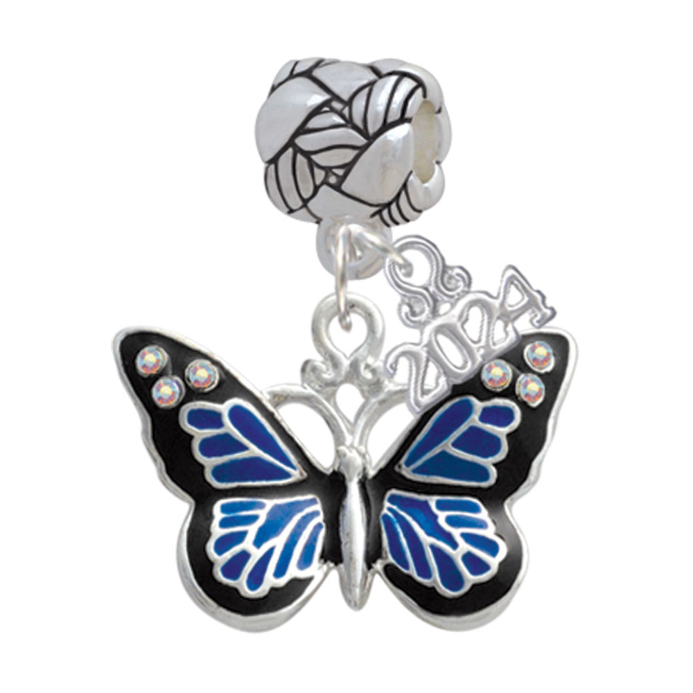 Delight Jewelry Silvertone Large Butterfly with 6 AB Crystals Woven Rope Charm Bead Dangle with Year 2024 Image 6