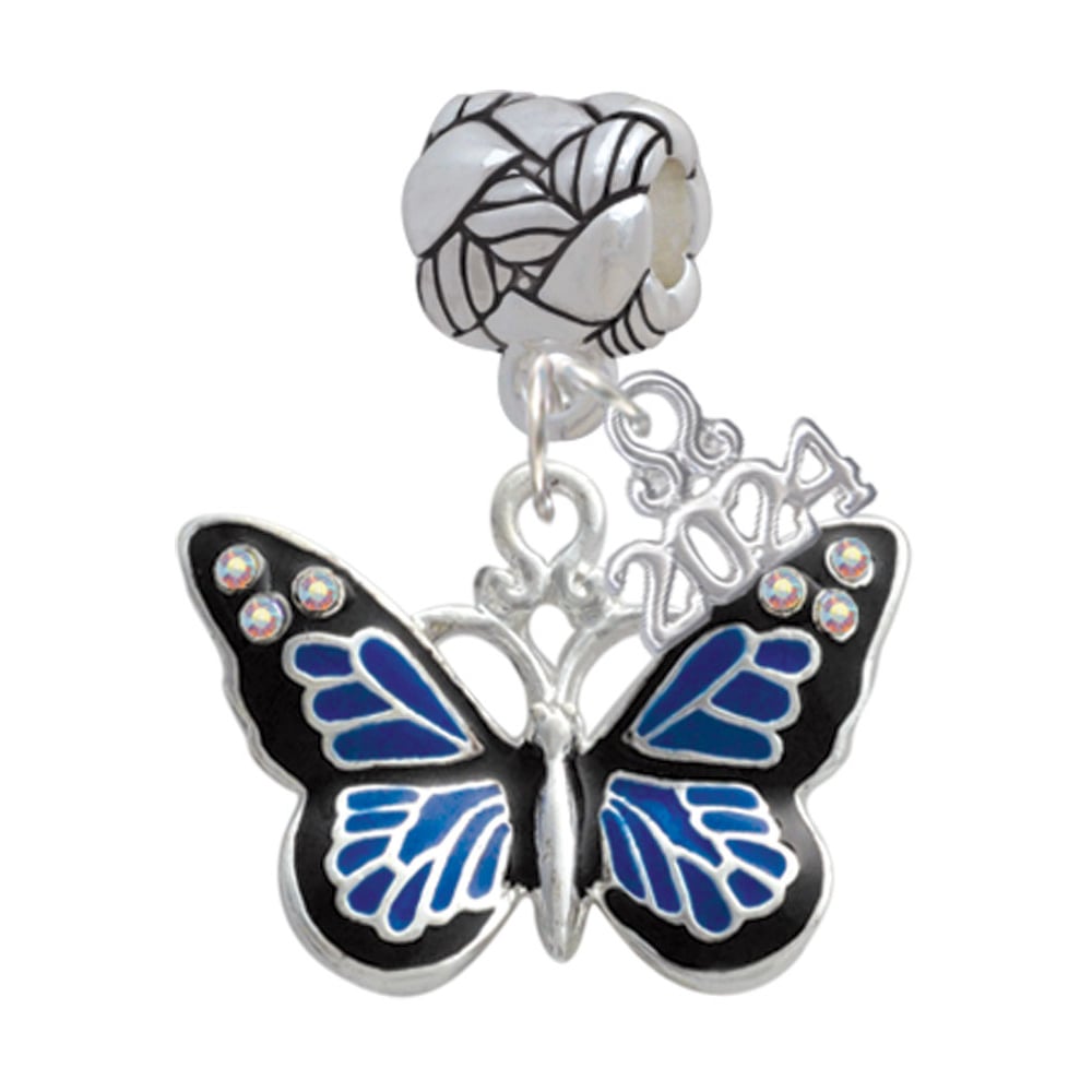 Delight Jewelry Silvertone Large Butterfly with 6 AB Crystals Woven Rope Charm Bead Dangle with Year 2024 Image 1