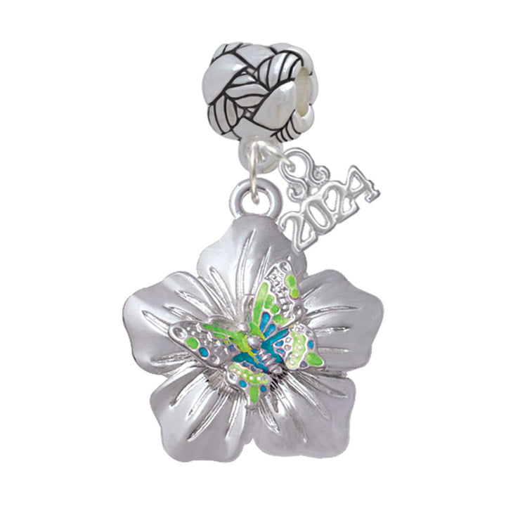 Delight Jewelry Silvertone Butterfly on Large Flower Woven Rope Charm Bead Dangle with Year 2024 Image 1