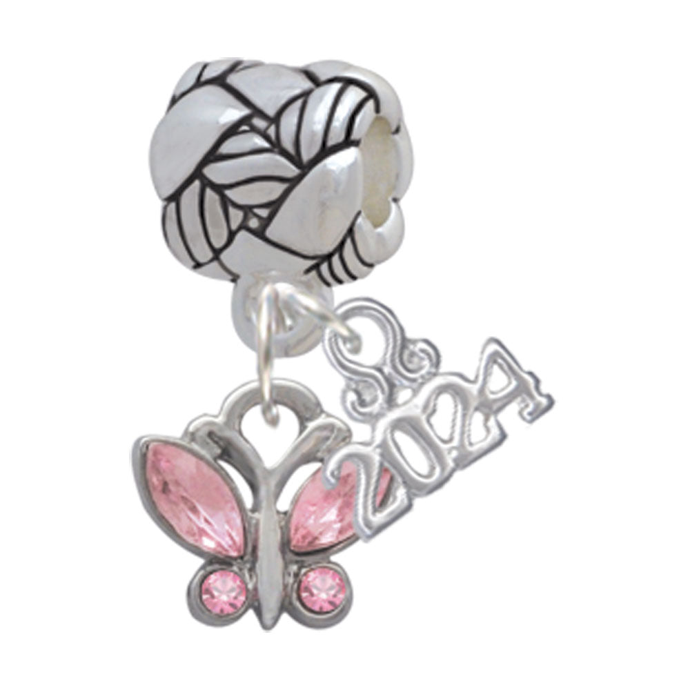Delight Jewelry Silvertone Mini Butterfly with Wings and Crystals Woven Rope Charm Bead Dangle with Year 2024 Image 4