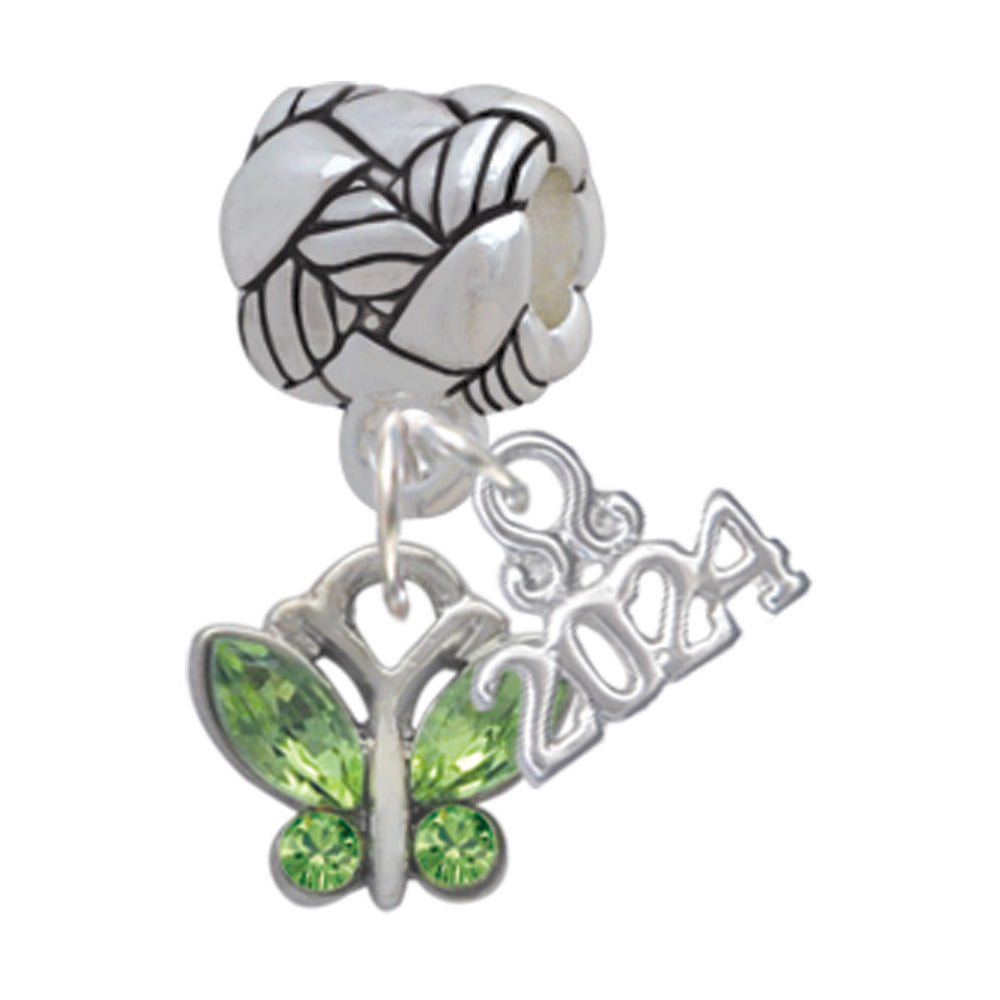Delight Jewelry Silvertone Mini Butterfly with Wings and Crystals Woven Rope Charm Bead Dangle with Year 2024 Image 6