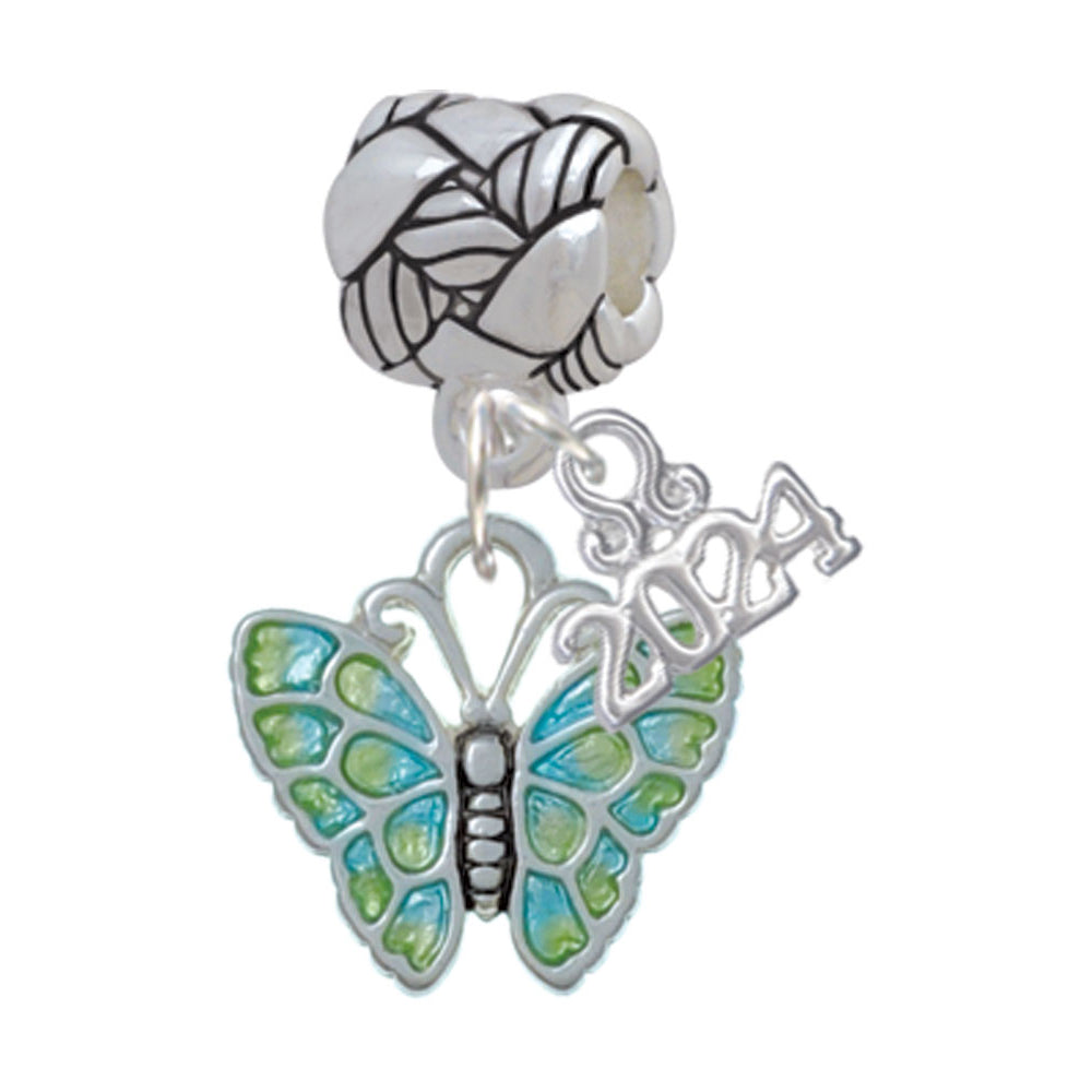Delight Jewelry Silvertone Enamel Butterfly Woven Rope Charm Bead Dangle with Year 2024 Image 1