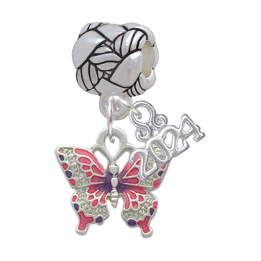 Delight Jewelry Silvertone Small Enamel Butterfly Woven Rope Charm Bead Dangle with Year 2024 Image 1