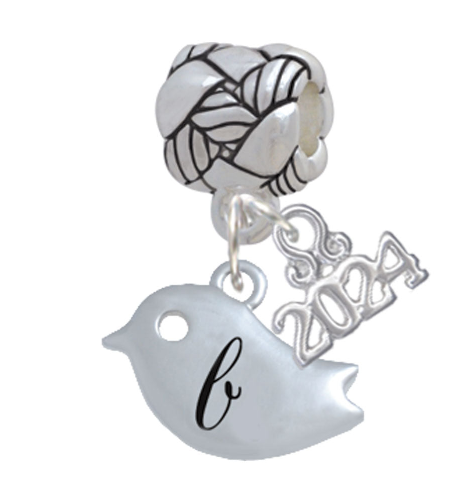 Delight Jewelry Silvertone Little Bird Initial - Woven Rope Charm Bead Dangle with Year 2024 Image 2