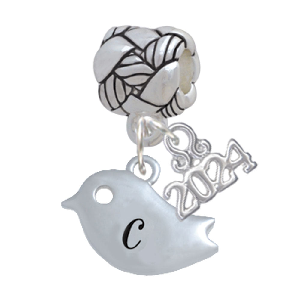 Delight Jewelry Silvertone Little Bird Initial - Woven Rope Charm Bead Dangle with Year 2024 Image 3
