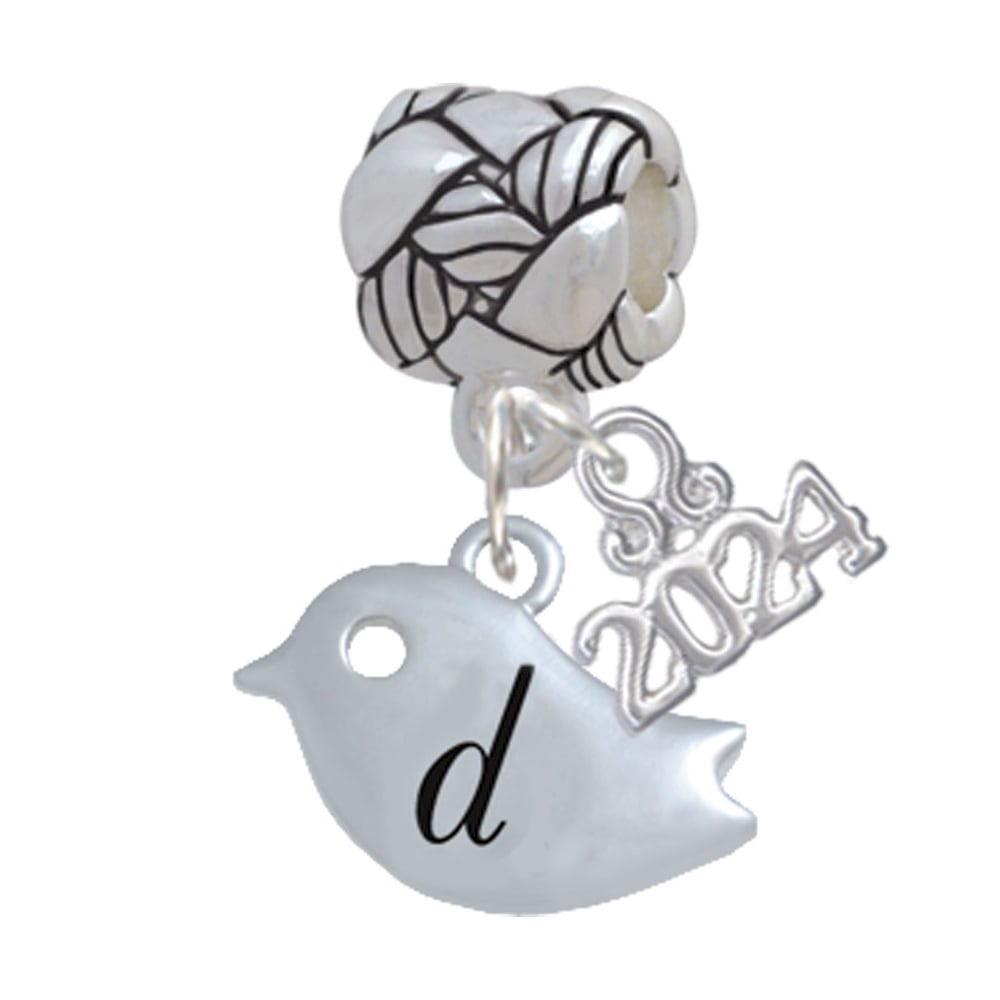 Delight Jewelry Silvertone Little Bird Initial - Woven Rope Charm Bead Dangle with Year 2024 Image 1