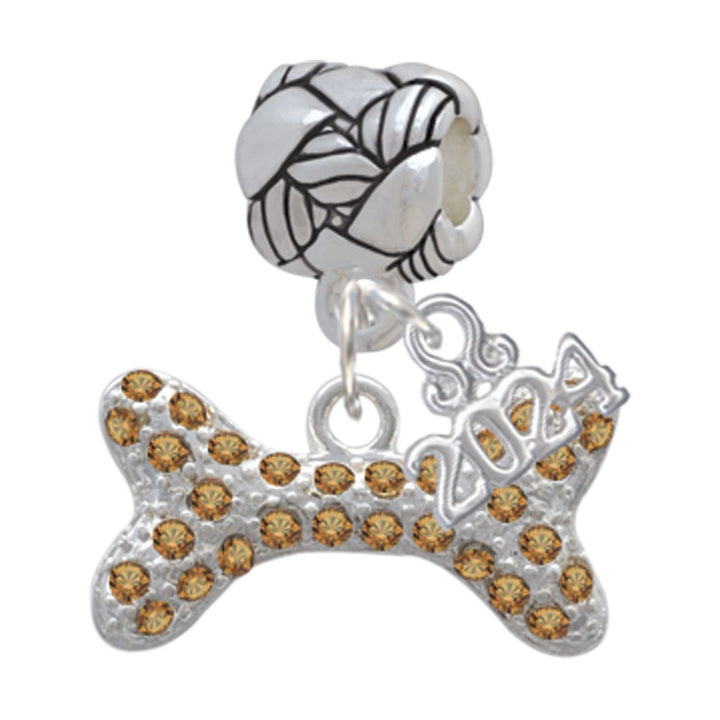 Delight Jewelry Silvertone Large Crystal Dog Bone Woven Rope Charm Bead Dangle with Year 2024 Image 6