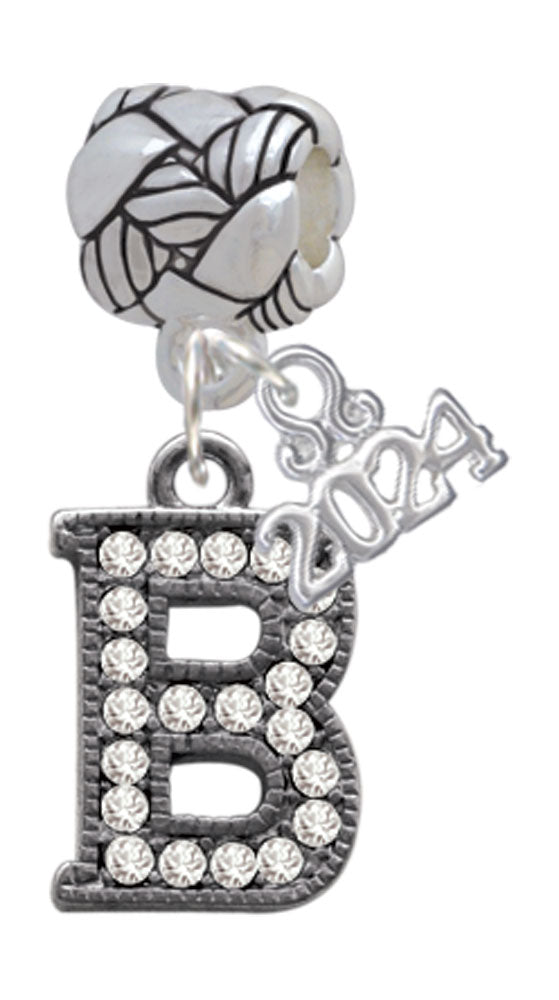 Delight Jewelry Black Nickeltone Crystal Initial - Beaded Border - Woven Rope Charm Bead Dangle with Year 2024 Image 2