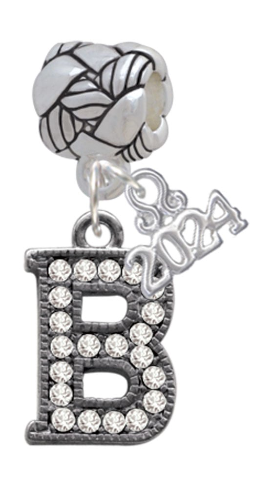 Delight Jewelry Black Nickeltone Crystal Initial - Beaded Border - Woven Rope Charm Bead Dangle with Year 2024 Image 1