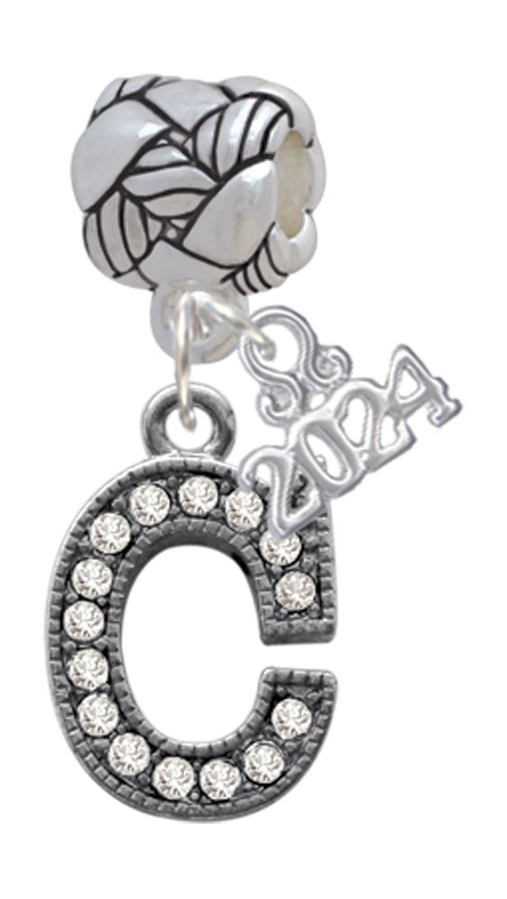 Delight Jewelry Black Nickeltone Crystal Initial - Beaded Border - Woven Rope Charm Bead Dangle with Year 2024 Image 3
