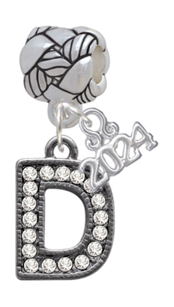 Delight Jewelry Black Nickeltone Crystal Initial - Beaded Border - Woven Rope Charm Bead Dangle with Year 2024 Image 4