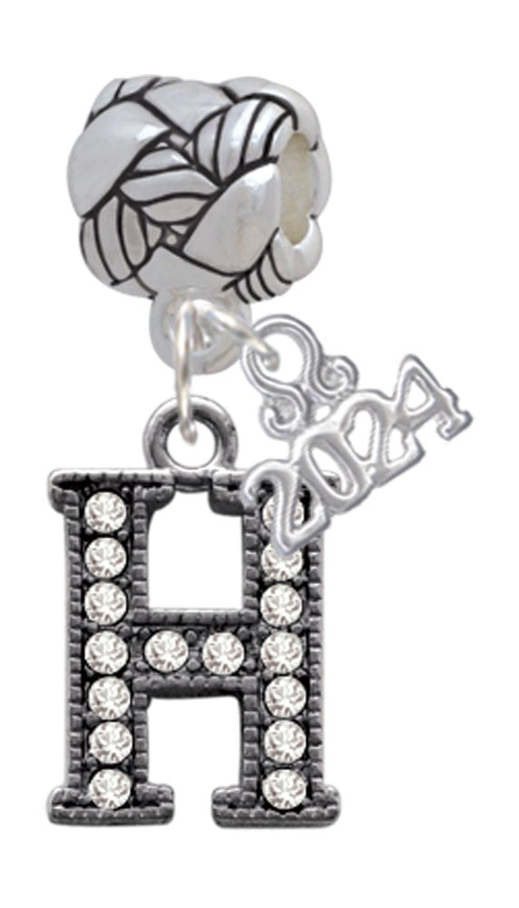 Delight Jewelry Black Nickeltone Crystal Initial - Beaded Border - Woven Rope Charm Bead Dangle with Year 2024 Image 1