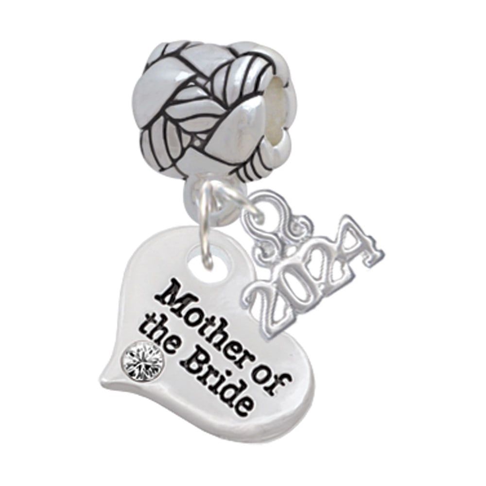 Delight Jewelry Silvertone Small Bridal Heart Woven Rope Charm Bead Dangle with Year 2024 Image 1