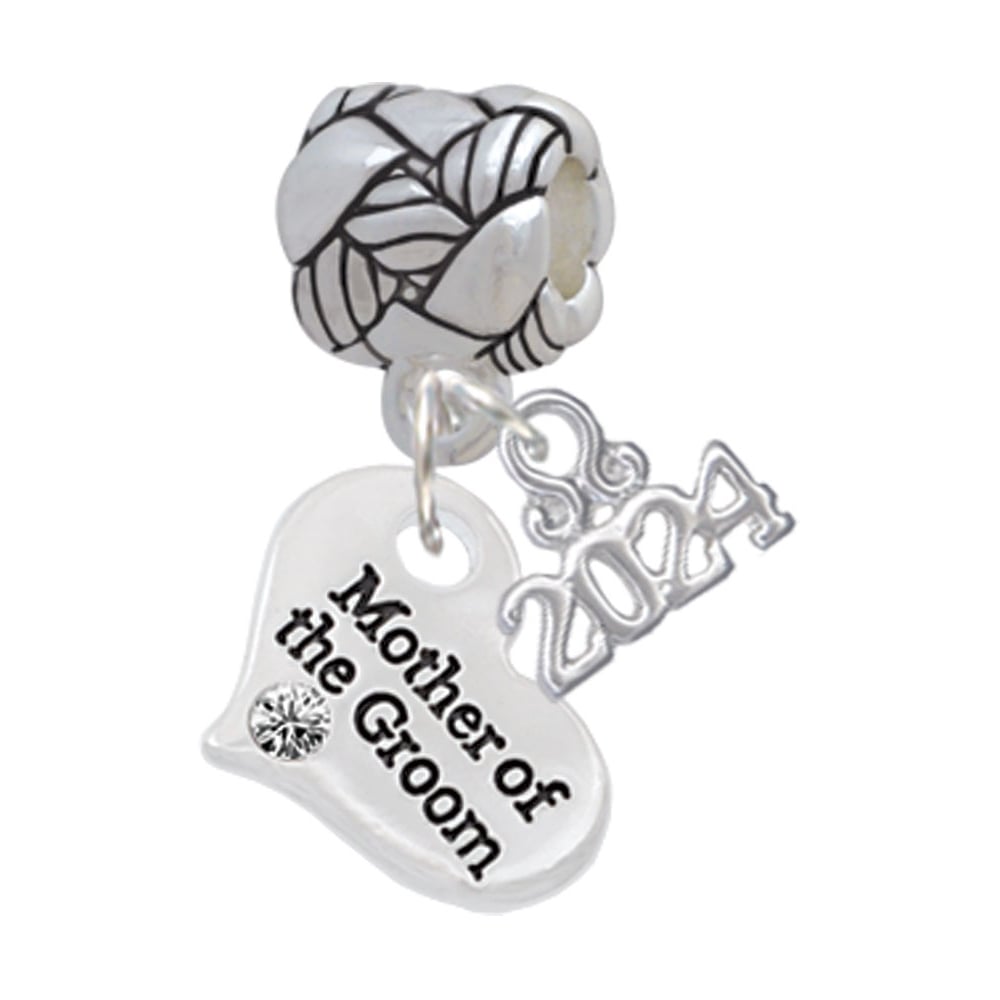 Delight Jewelry Silvertone Small Bridal Heart Woven Rope Charm Bead Dangle with Year 2024 Image 1