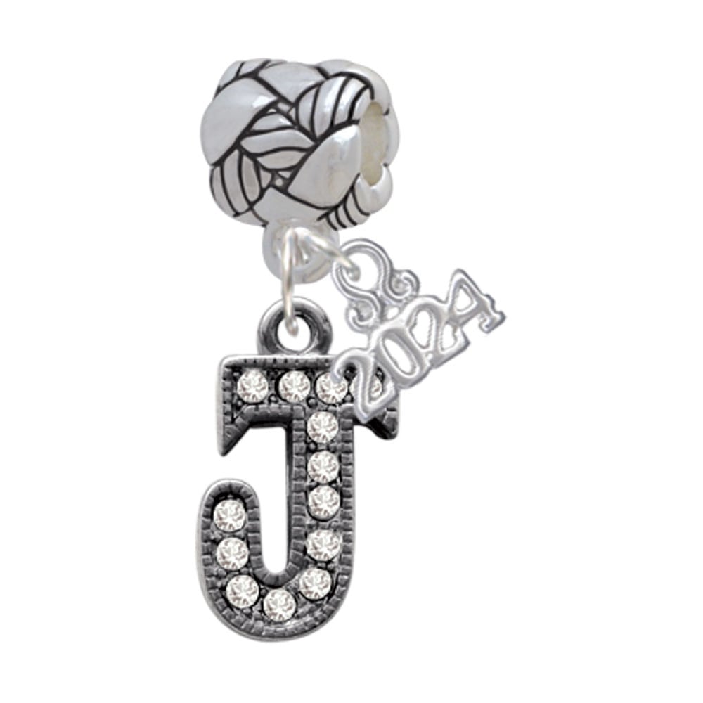 Delight Jewelry Black Nickeltone Crystal Initial - Beaded Border - Woven Rope Charm Bead Dangle with Year 2024 Image 1