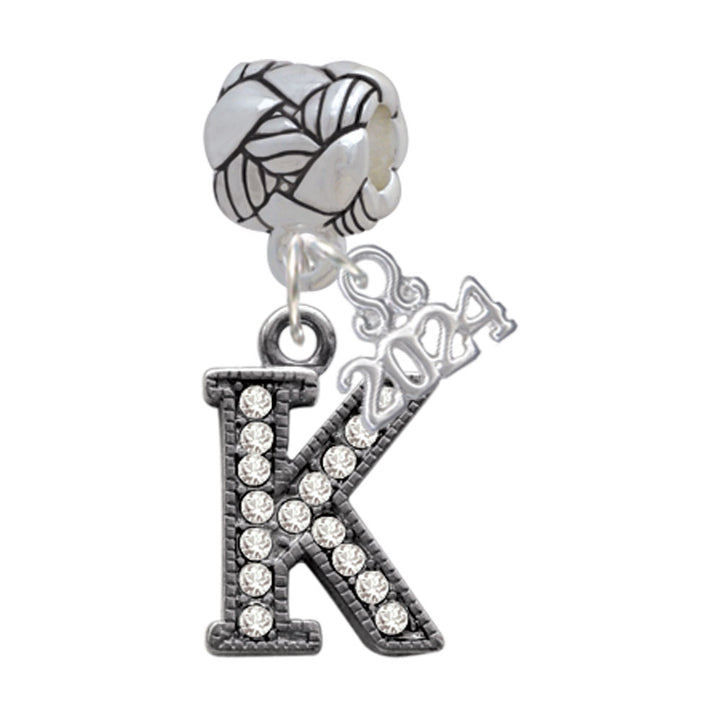 Delight Jewelry Black Nickeltone Crystal Initial - Beaded Border - Woven Rope Charm Bead Dangle with Year 2024 Image 11