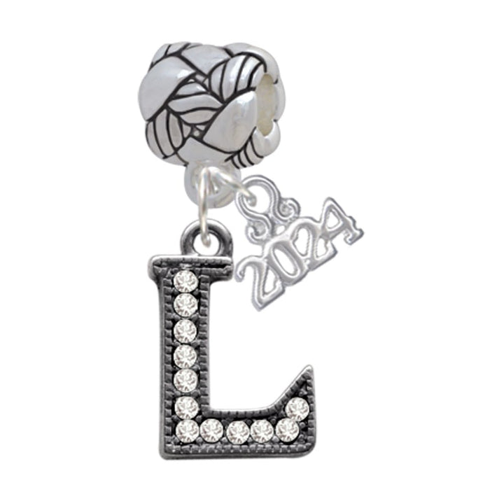 Delight Jewelry Black Nickeltone Crystal Initial - Beaded Border - Woven Rope Charm Bead Dangle with Year 2024 Image 1
