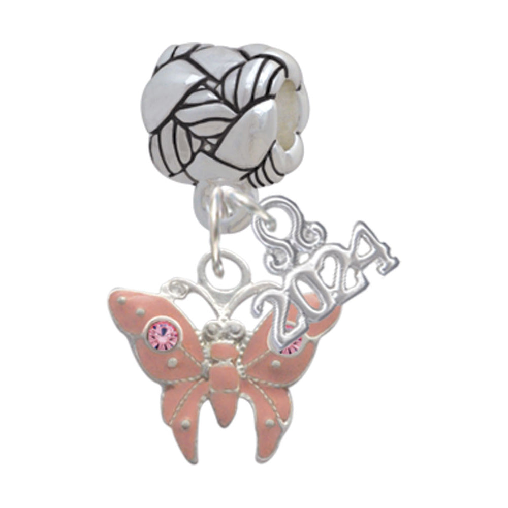 Delight Jewelry Silvertone Butterfly with 2 Crystals Woven Rope Charm Bead Dangle with Year 2024 Image 1