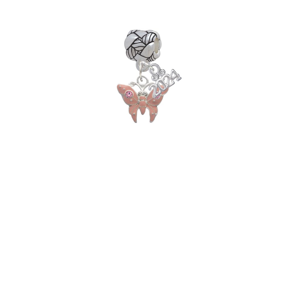 Delight Jewelry Silvertone Butterfly with 2 Crystals Woven Rope Charm Bead Dangle with Year 2024 Image 2