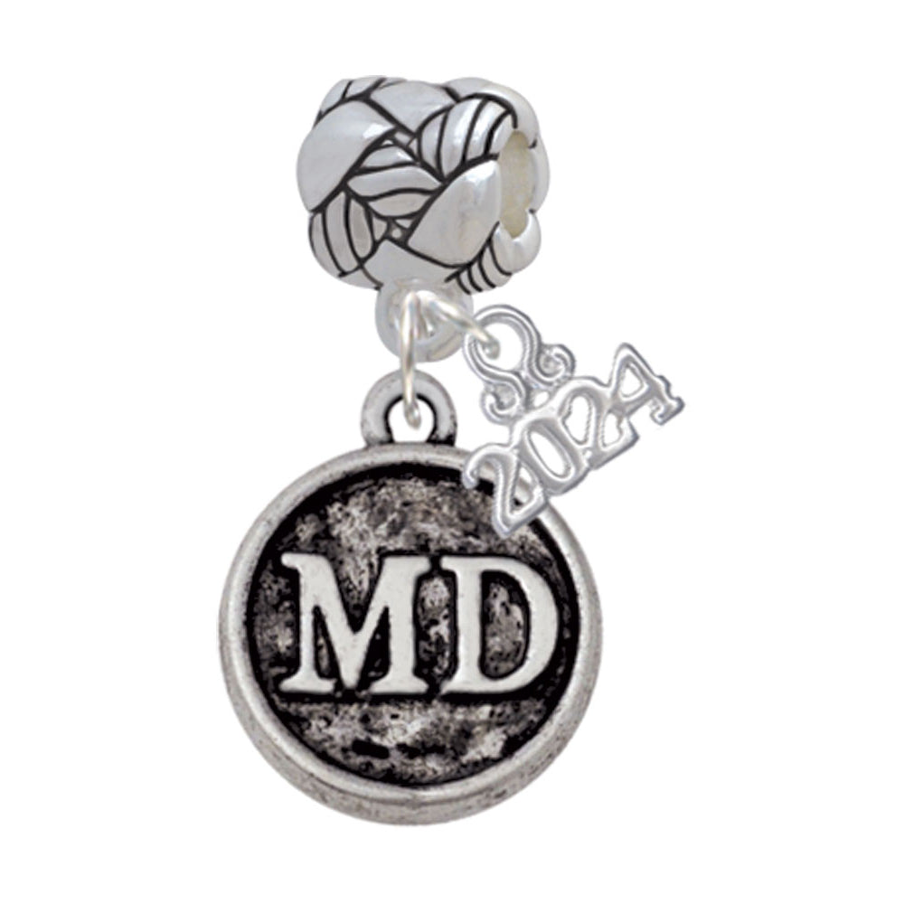 Delight Jewelry Silvertone Doctor Caduceus Seal Woven Rope Charm Bead Dangle with Year 2024 Image 1