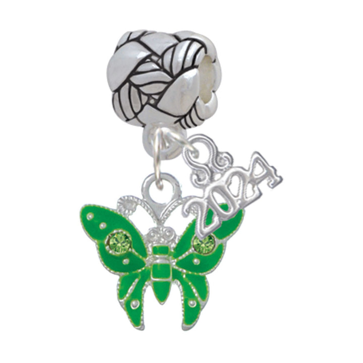 Delight Jewelry Silvertone Butterfly with 2 Crystals Woven Rope Charm Bead Dangle with Year 2024 Image 4