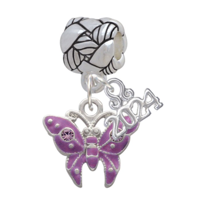 Delight Jewelry Silvertone Butterfly with 2 Crystals Woven Rope Charm Bead Dangle with Year 2024 Image 6
