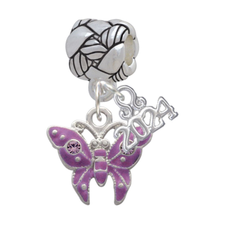 Delight Jewelry Silvertone Butterfly with 2 Crystals Woven Rope Charm Bead Dangle with Year 2024 Image 1