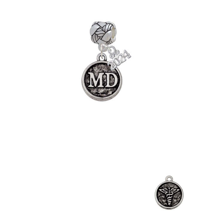 Delight Jewelry Silvertone Doctor Caduceus Seal Woven Rope Charm Bead Dangle with Year 2024 Image 2
