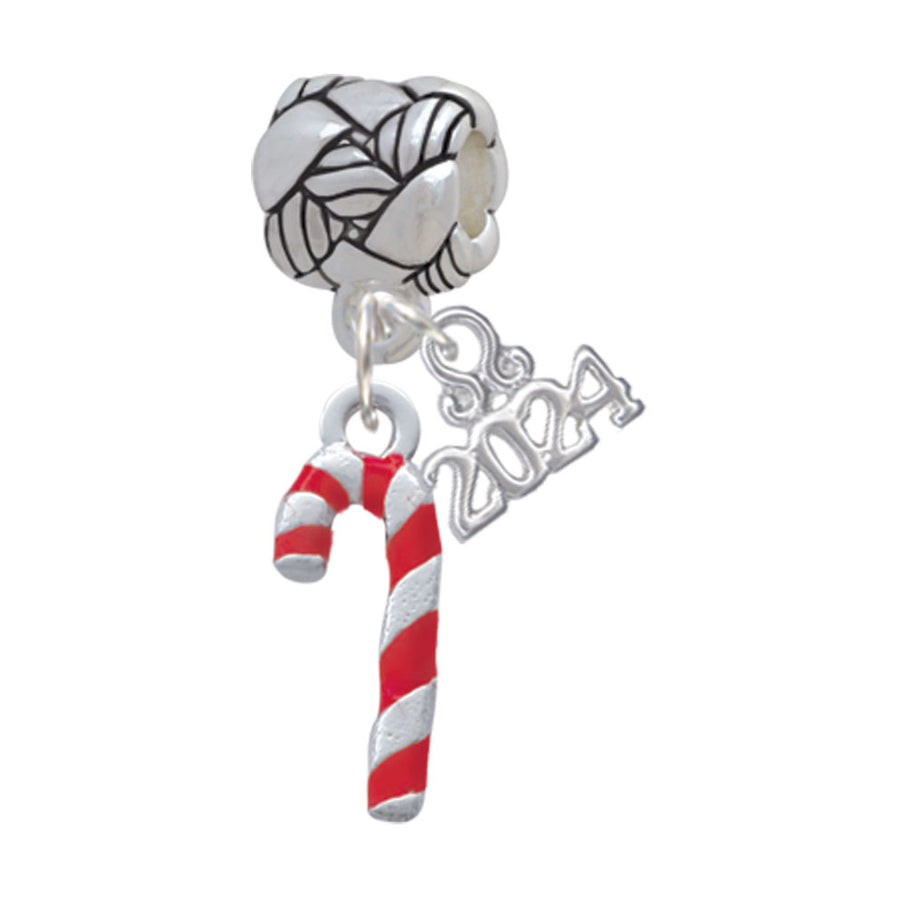 Delight Jewelry Silvertone 3-D Candy Cane Woven Rope Charm Bead Dangle with Year 2024 Image 1