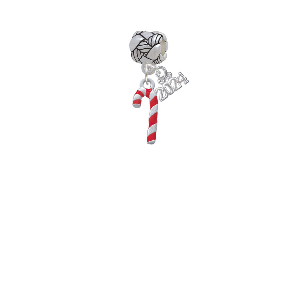 Delight Jewelry Silvertone 3-D Candy Cane Woven Rope Charm Bead Dangle with Year 2024 Image 2