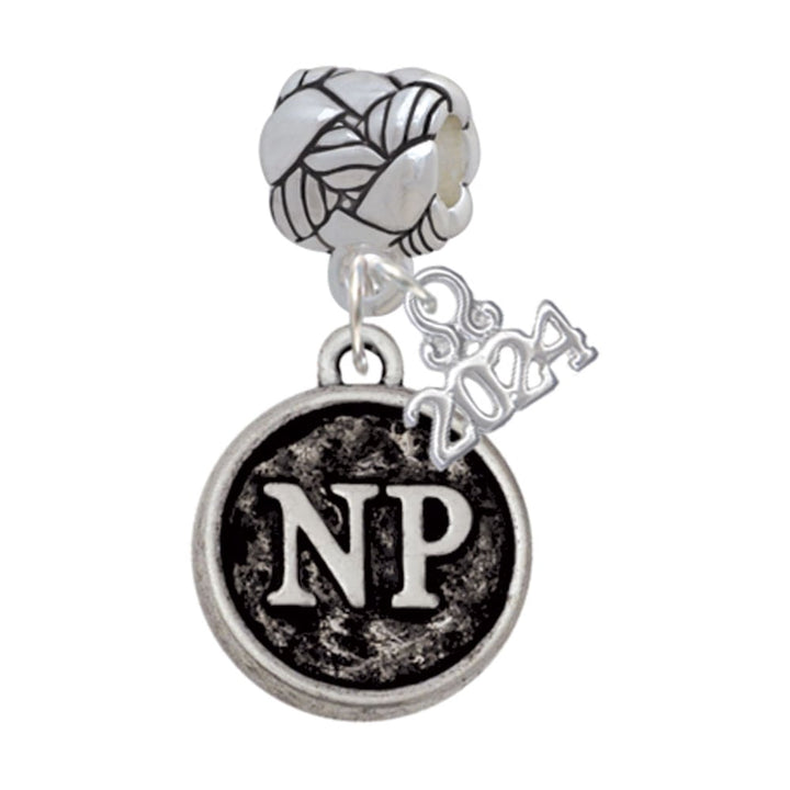 Delight Jewelry Silvertone Nurse Caduceus Seal Woven Rope Charm Bead Dangle with Year 2024 Image 1