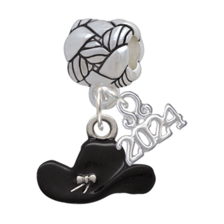 Delight Jewelry Silvertone Black Cowboy Hat Woven Rope Charm Bead Dangle with Year 2024 Image 1